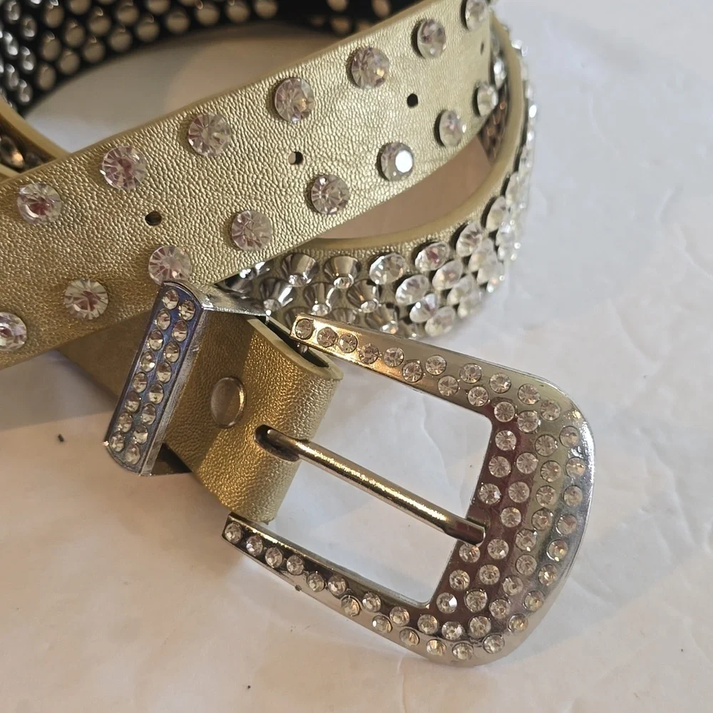 MMS Design Sudio Womens Gold Sparkle Bling rhinestone Belt western Sz.L/XL